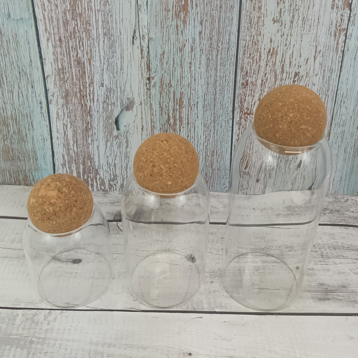 Glass Jar with Cork Ball Lid - Set of 3 | Bits and Bobs UK