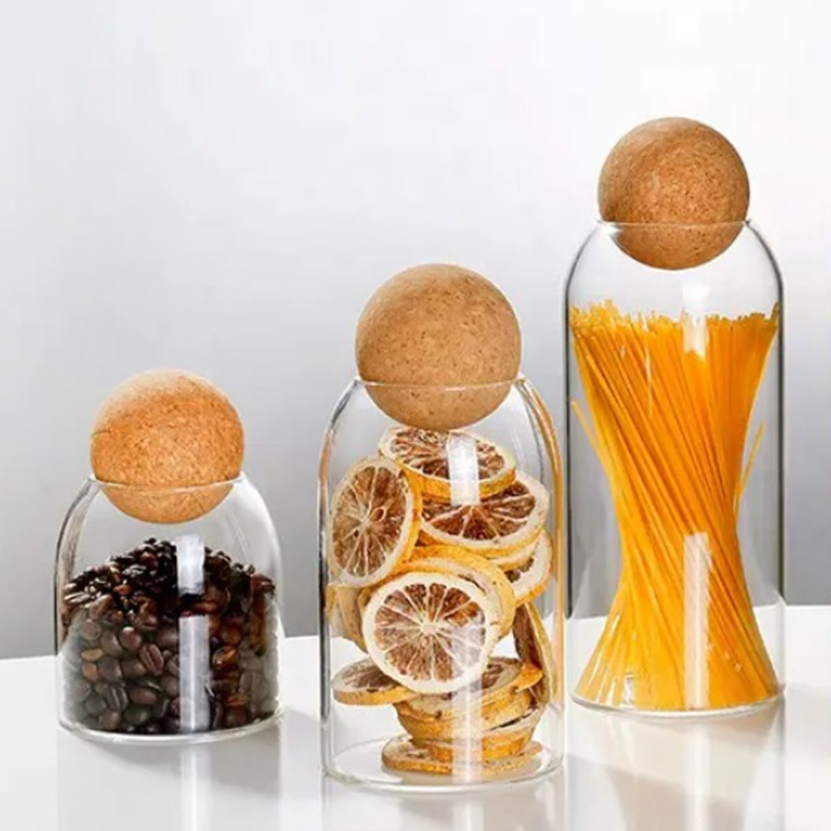 Glass Jar with Cork Ball Lid - Set of 3 | Bits and Bobs UK