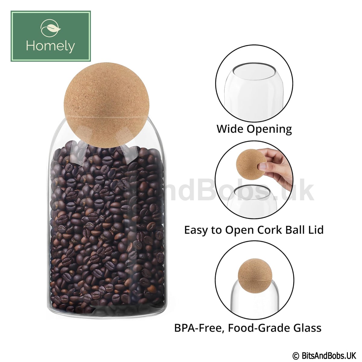 Glass Jar with Cork Ball Lid - Set of 3 | Bits and Bobs UK
