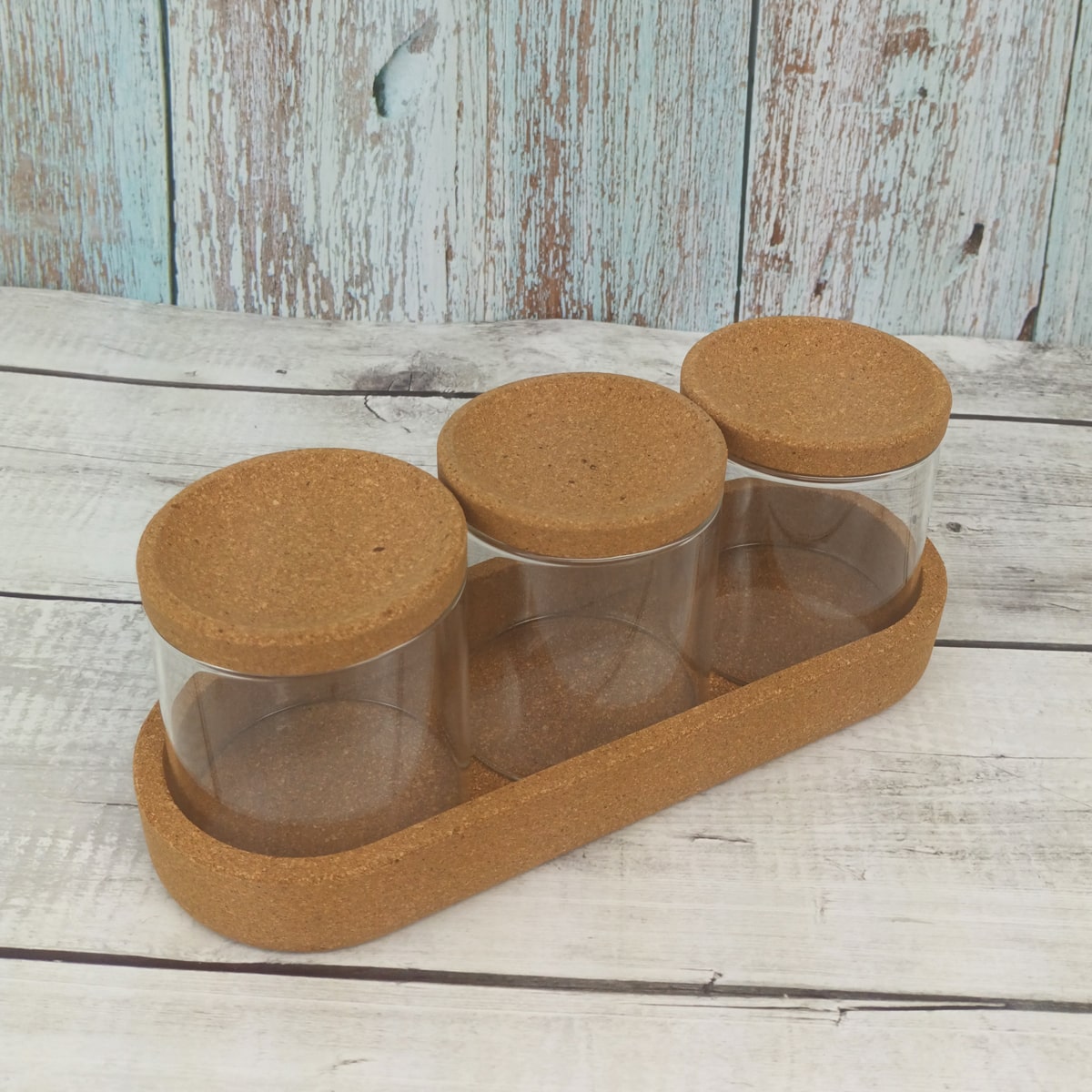Clear Glass Jars with Cork Lids and Tray | Bits and Bobs UK